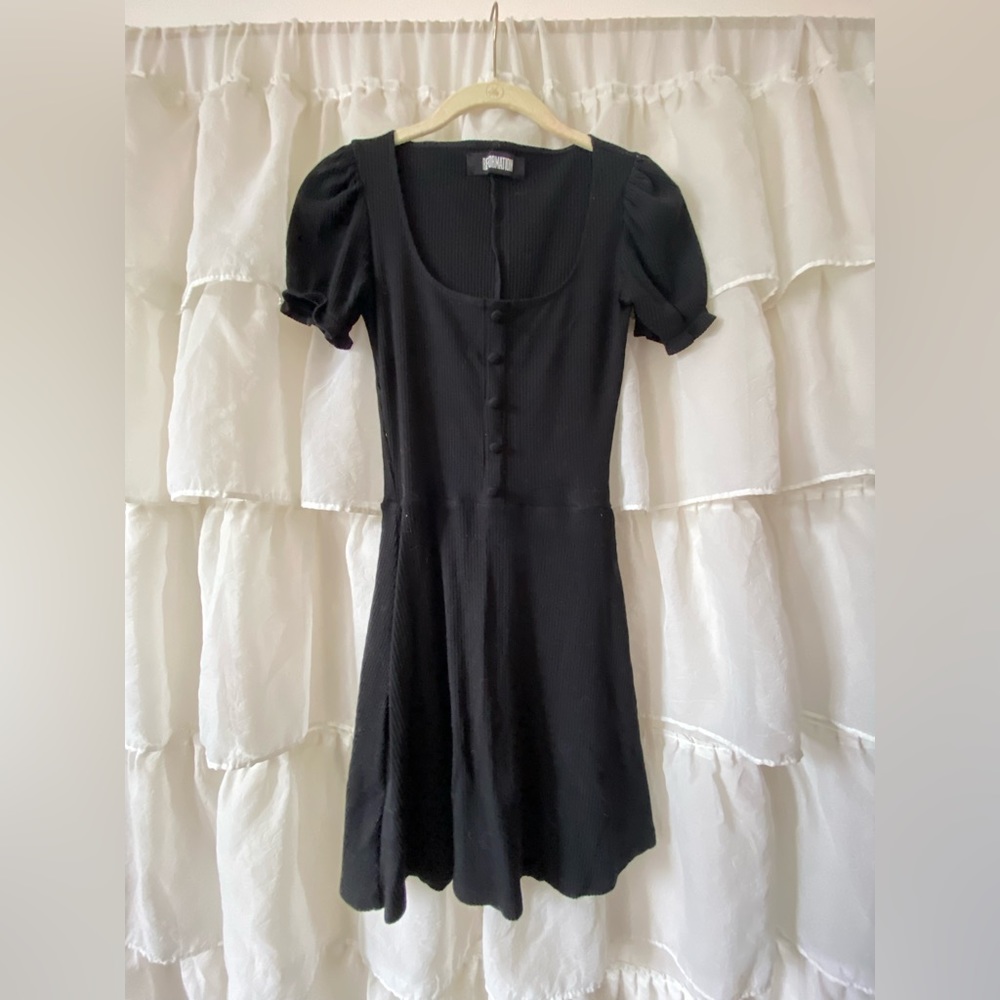 black reformation ribbed mini dress